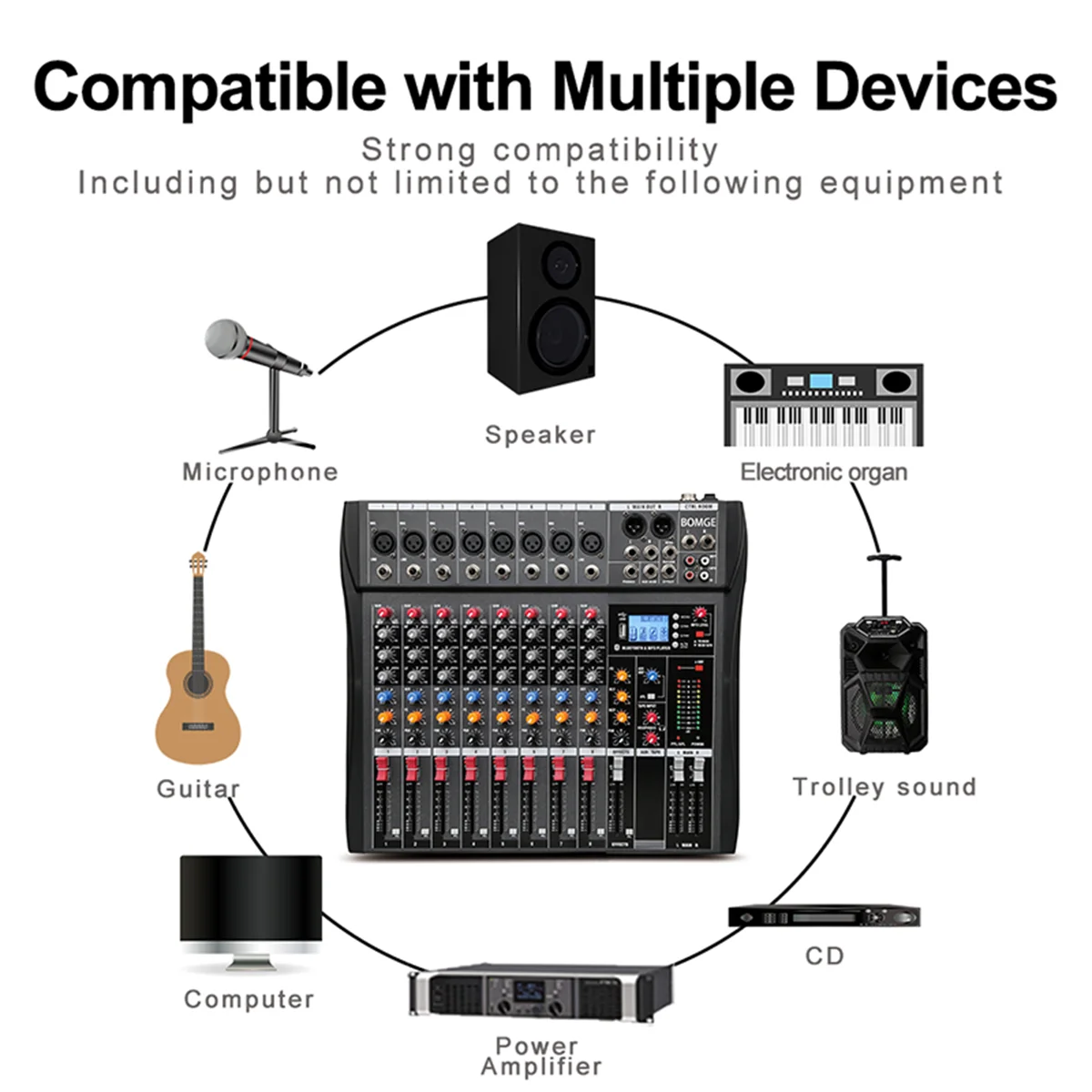 Audio Mixer BOMGE CT-80S 48V phantom power professional 8-channel audio mixer DJ controller