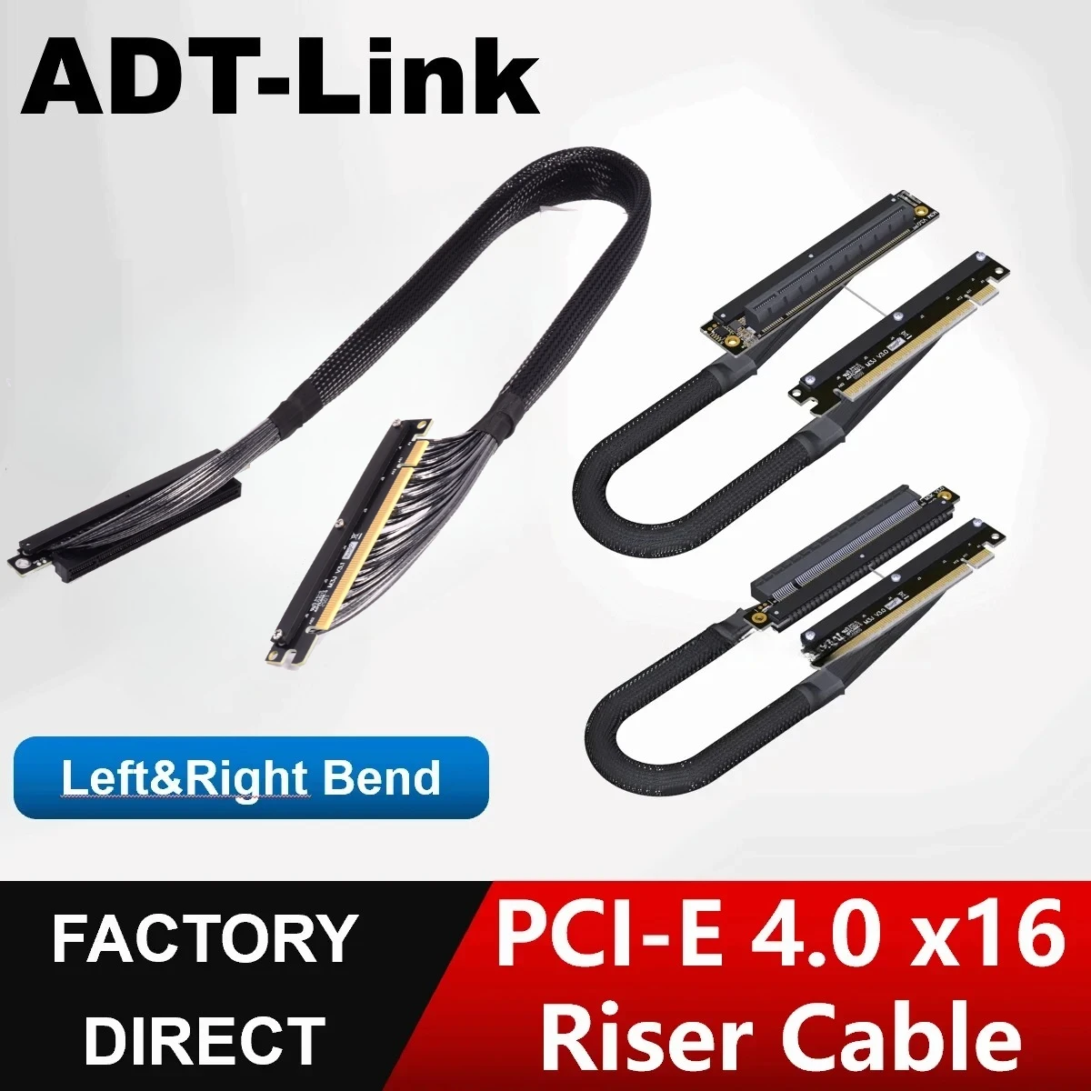 ADT-Link Dual Reverse Riser Cable Right&Left Bend GEN4 Cable PCI-E 4.0 ...