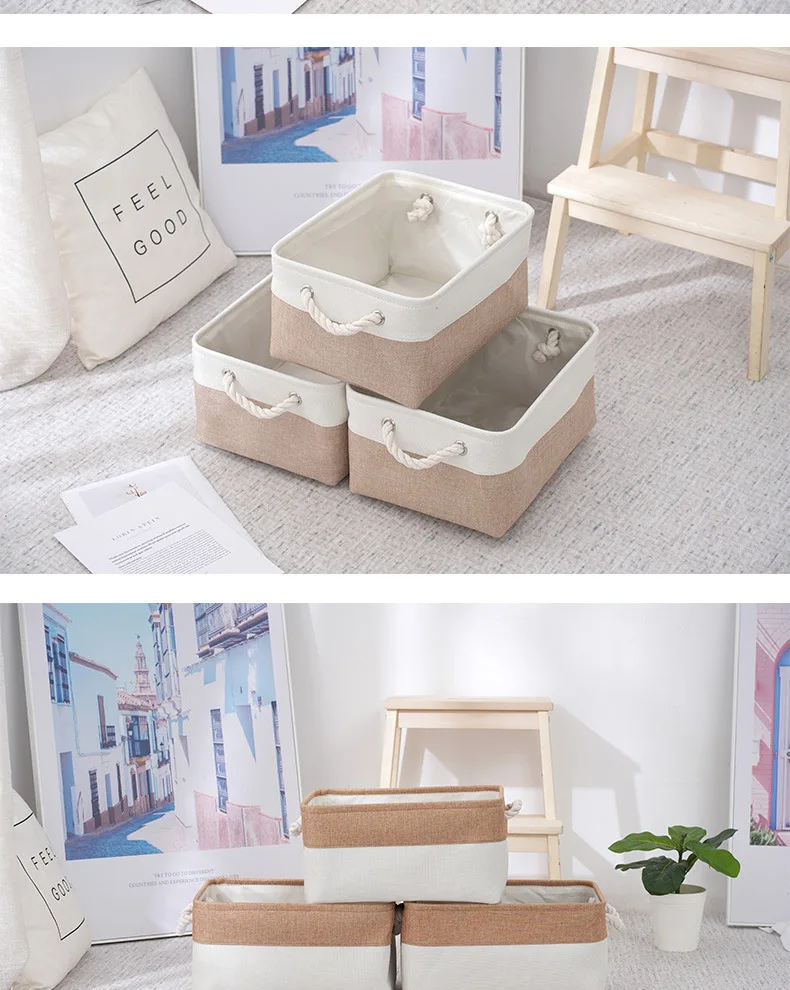 Linen storage basket arranged in tidy space
