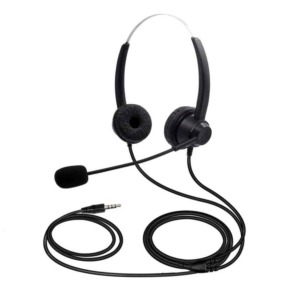 3.5mm Wired Computer Headset with Microphone Dual-ear Headphones Universal Office Call Center Headphone Suitable for Telephone