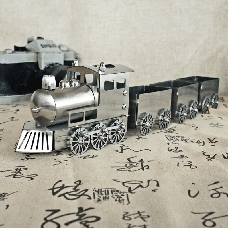 

Stainless Steel Small Steam Train Mechanical DIY Assembled Trains Model Kit Voyager Metal Ornaments Craft Gifts - Finished