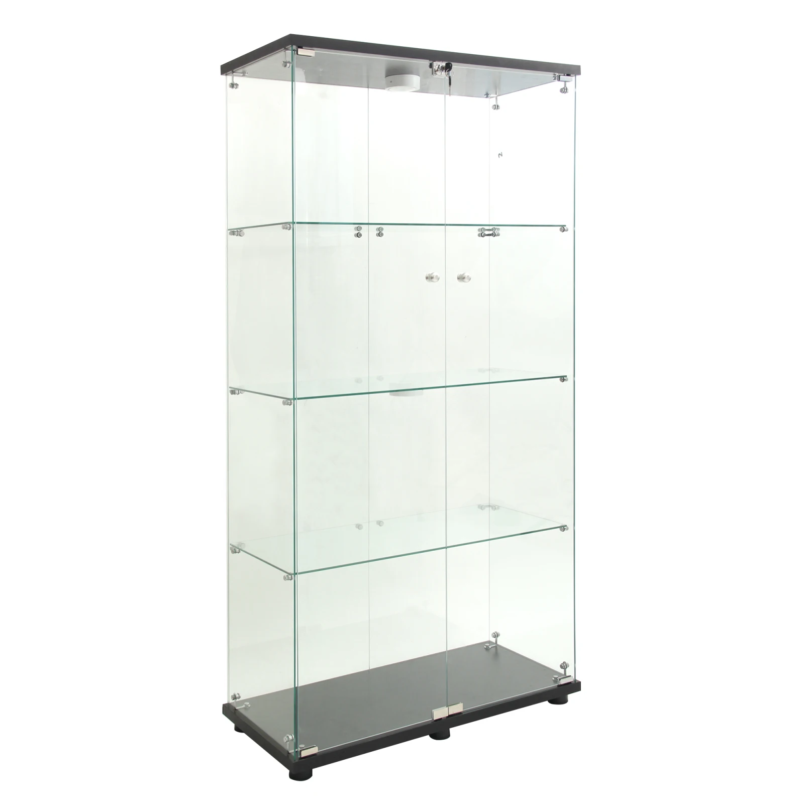 Anajqaqia Vitrine en Verre avec Lumière LED, avec 4 Étagères 2 Portes, 80,49x36,49x163,9cm, Noir