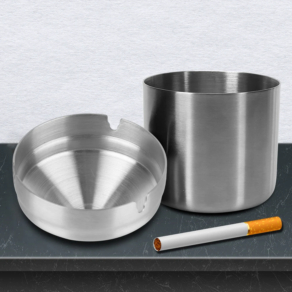 Stainless Steel Ashtray Detachable With Lid Windproof Home Car Holder