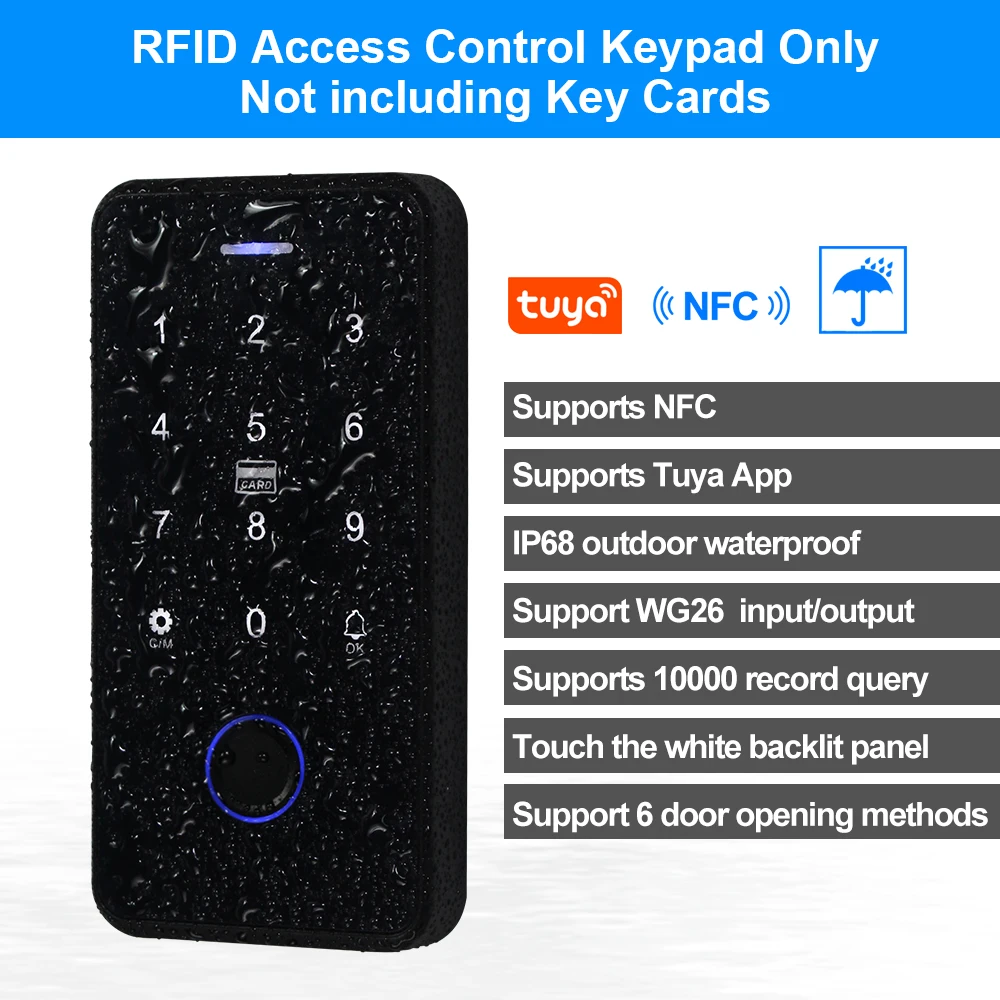 Tastiera Controllo Accessi Bluetooth Tuya IP68 – Impronta, RFID E NFC Con 10 Keyfobs Per Esterno