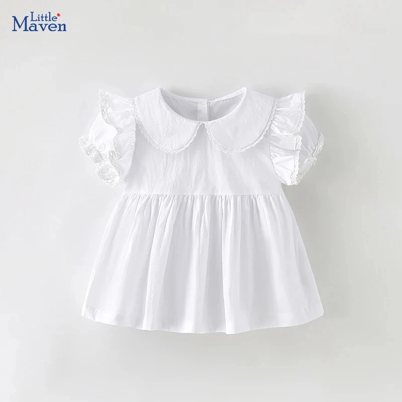 

Little maven Korean Peter Pan Collar Kids Clothes Baby Girls Princess T-Shirts Children's Clothing Summer Solid Color White Tops