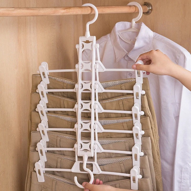 Folding Trouser Rack Multi-Functional Multi-Layer Clothes Hanger Household Non-Marking Non-Slip Magic Trouser Clip Wardrobe Stor 4