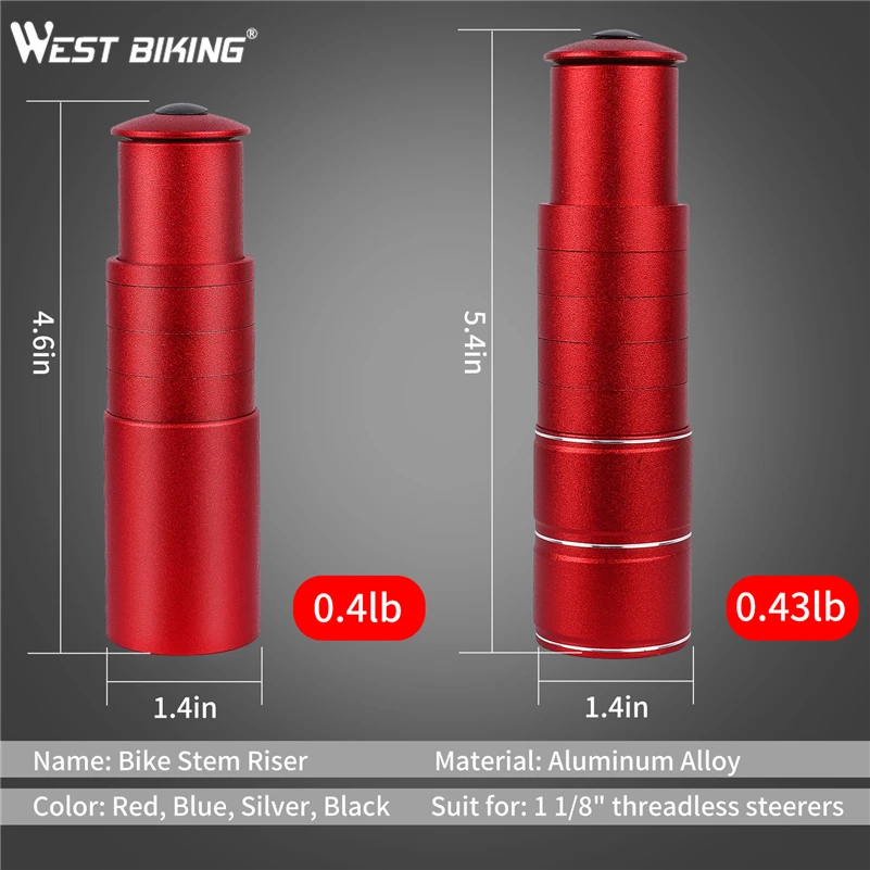 WEST BIKING Bicycle Stem Booster Aluminum Alloy Adjustable Bike Stem Extend Bike Handlebar Heighten Front Fork Bike Accessorie