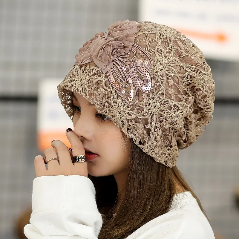 

2023 New Hot Sale Lace Flower Sweet Temperament Hood Embossed Dome Hat Hats for Women Beanie