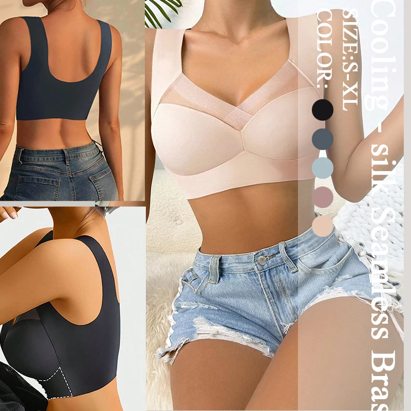 Women Sexy Bras Set Full Cup Sports Top Soft Seamless Brassiere V Neck Intimates Vest Underwear womens bra