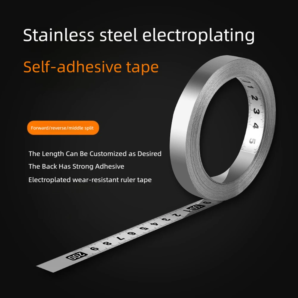 자기 접착 스테인레스 스틸 작업대 눈금자 테이프 데스크 스틸 유연한 스케일 스티커 접착 테이프 측정 DIY 개선 도구
