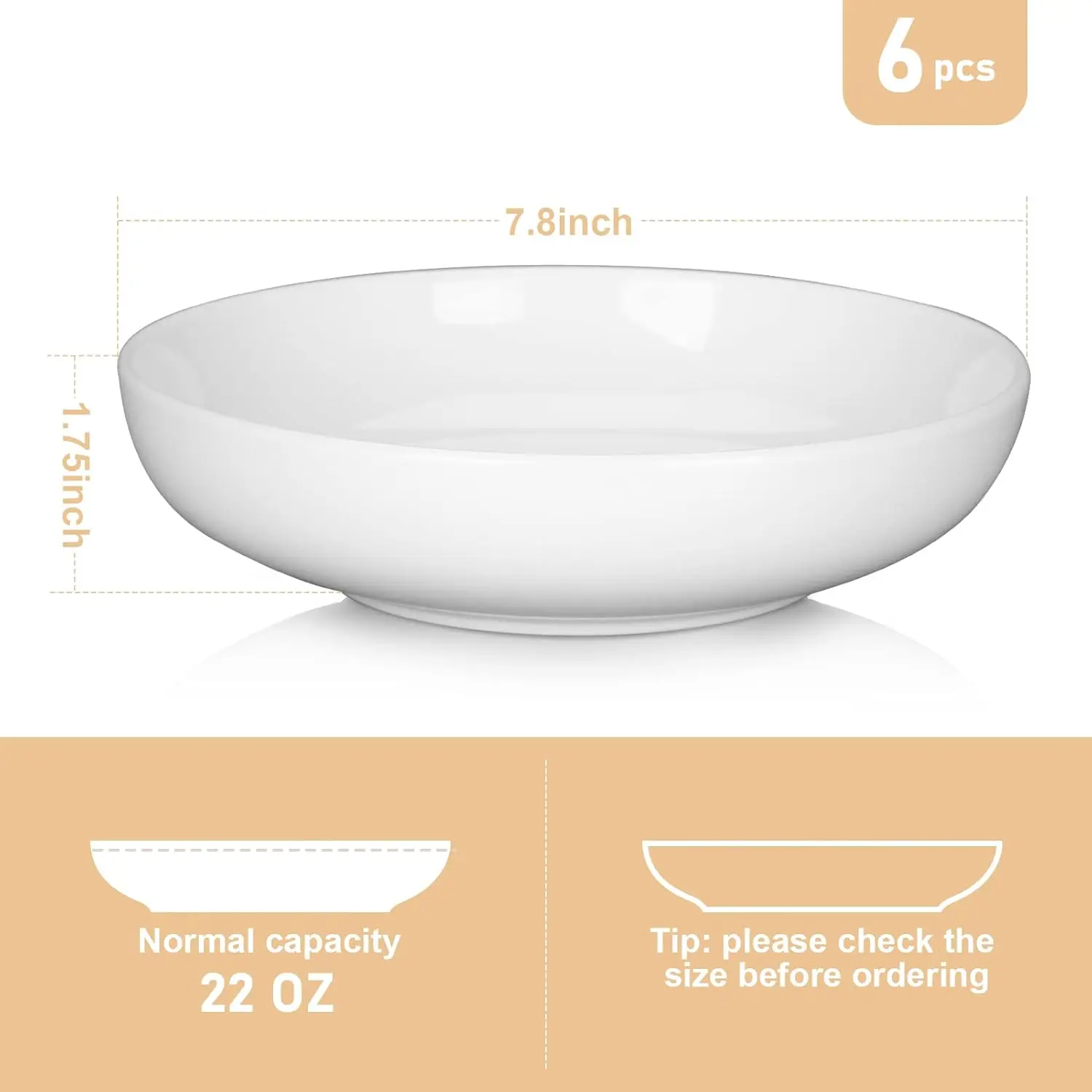6-Pack 22oz Porcelain Pasta & Salad Bowls – Dishwasher Safe 3