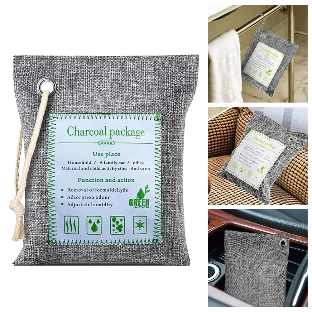 Odor Absorber Moisture Absorber Bamboo Charcoal Air Purifying Bags 2x200g Bamboo Activated Charcoal Air Freshener for Car Closet
