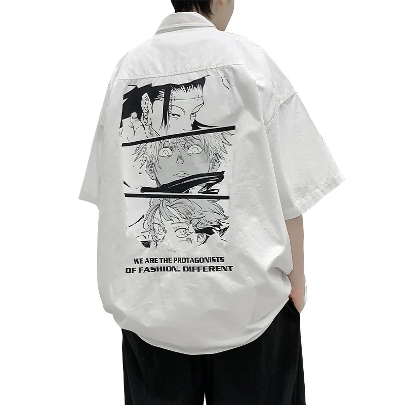 

Men's Shirts Cotton Short Sleeve Summer Solid Shirts Casual Loose Turn-down Collar Blouse Male Breathable Shirt Chemises Homme