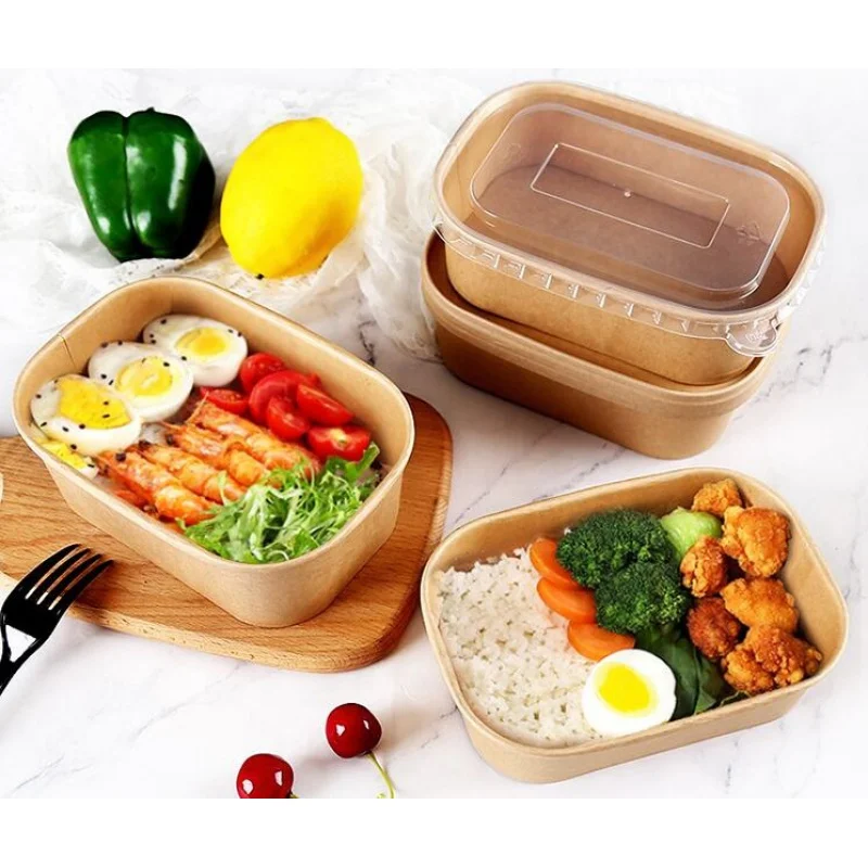 Custom  Custom disposable biodegradable catering takeaway food container food kraft paper lunch boxes packaging with your own lo custom eco friendly packaging food box takeaway biodegradable custom disposable paper soup cup salad bowl paper container kraft