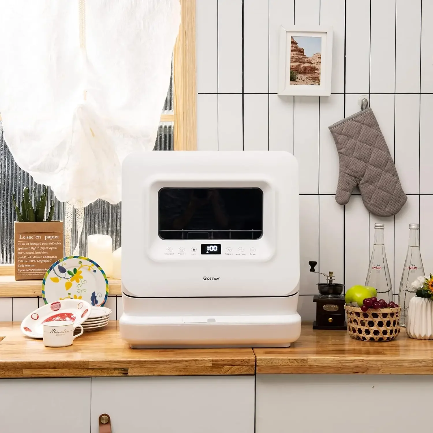 Portable Countertop Dishwasher Compact Dishwasher with 7.5 L Built-in Water Tank 360&deg; Dual Spray Arms 5 Washing Programs
