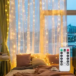 LED Curtain String Lights with 8 Modes for Festive Home Decoration (Warm White)
