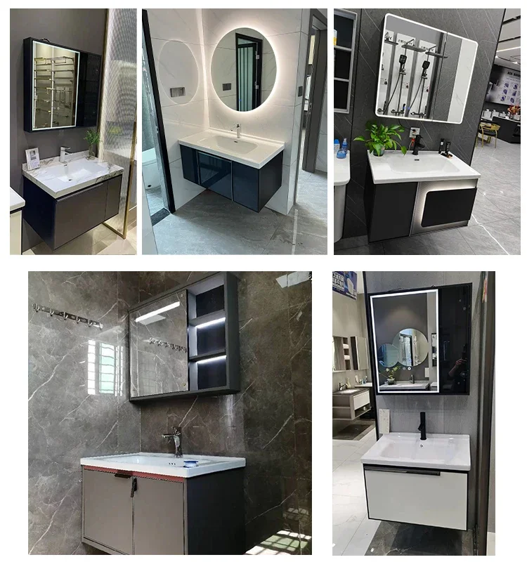 Modern Wall Mounted Plywood Bathroom Vanity Set Mirror Cabinets With Sink For Hotel And Apartment Bathroom Cabinet