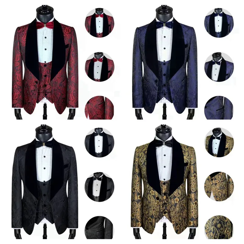 

High-end boutique men's (suit + waistcoat + trousers) solid colour all-season wool banquet suit collar back split three-pieceset