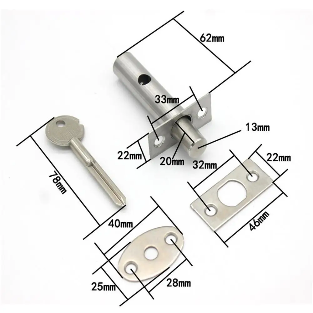 Steel Invisible Lock Core Hardware Pipe Tube Security Door Well Locks 1set for Fireproof Escape Mortise Aisle Lock steel door locks