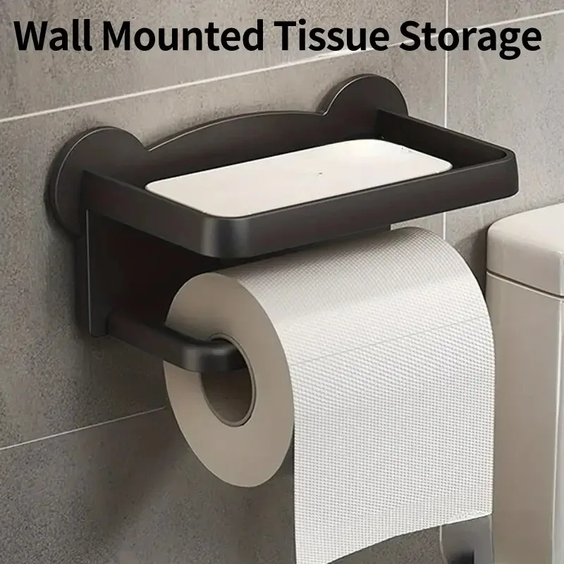 Tissue Storage Rack Punch Free Wall Mounted Tissue Storage Rack Paper Roll Shelf Holder Restroom Box Shelve Multi Functional Phone Placement Toilet