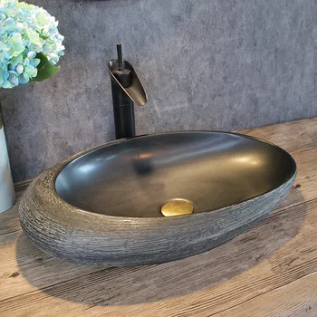 อ่างล้างหน้าแบบศิลปะ อ่างล้างหน้าทรงวงรี อ่างเดี่ยวสําหรับใช้ในบ้าน อ่างล้างหน้าในห้องน้ํา อ่างล้างหน้าเซรามิกสไตล์วินเทจ 2