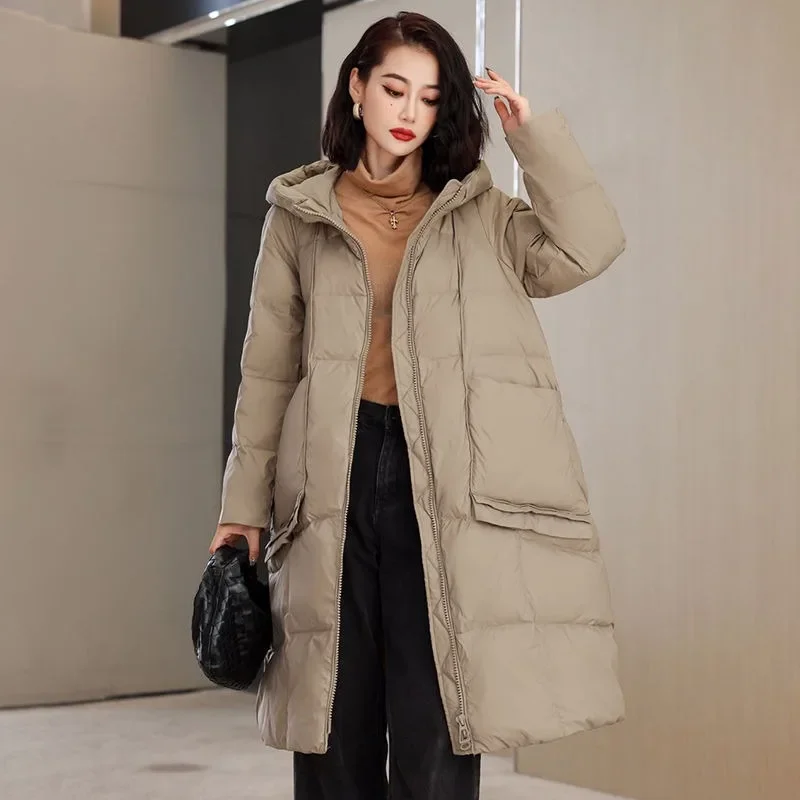 

2024 New Women Down Jacket Winter Coat Female Mid Length Version Parkas Loose Large Size Thick Outwear Hooded Fashion Overcoat