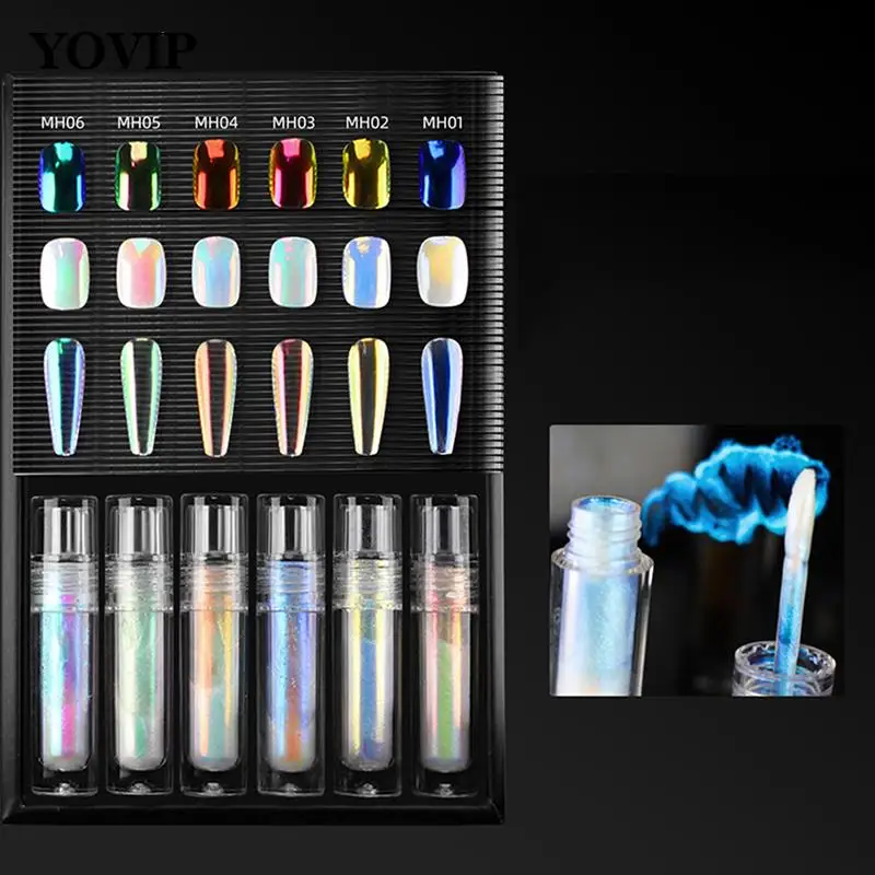 1 Pz 2.2Ml Aurora Nail Powder Effetto Specchio Chrome Nail Art Mermaid Rainbow Nail Art Pigment Chrome Manicure Decor