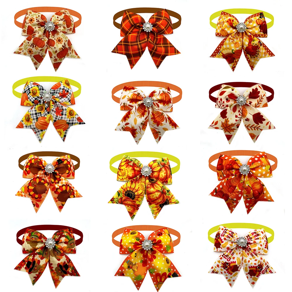 50PCS Thanksgiving Dog Bow Ties – Adjustable Fall Pet Accessories 1
