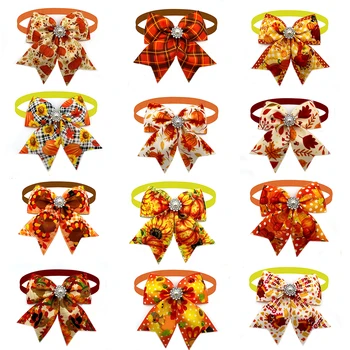 50PCS Thanksgiving Dog Bow Ties – Adjustable Fall Pet Accessories 1