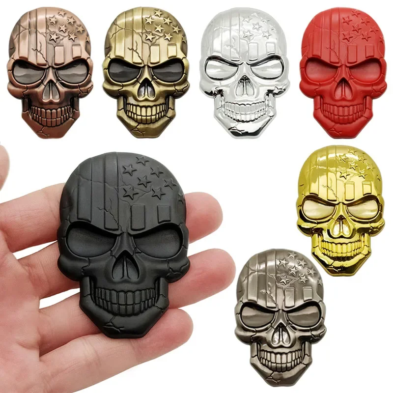 

3D Chrome Skull Devil Death Flag Metal Car Sticker Decal Car Skull Skeleton Emblem Badge Motorcycle Decorations Decals Stickers