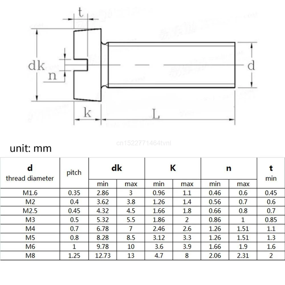 10/50pcs M1.6 M2 M2.5 M3 M4 M5 M6 304 A2-70 stainless steel GB65 Slotted Cap Head Slot Column Round Cheese Head Screw Bolt