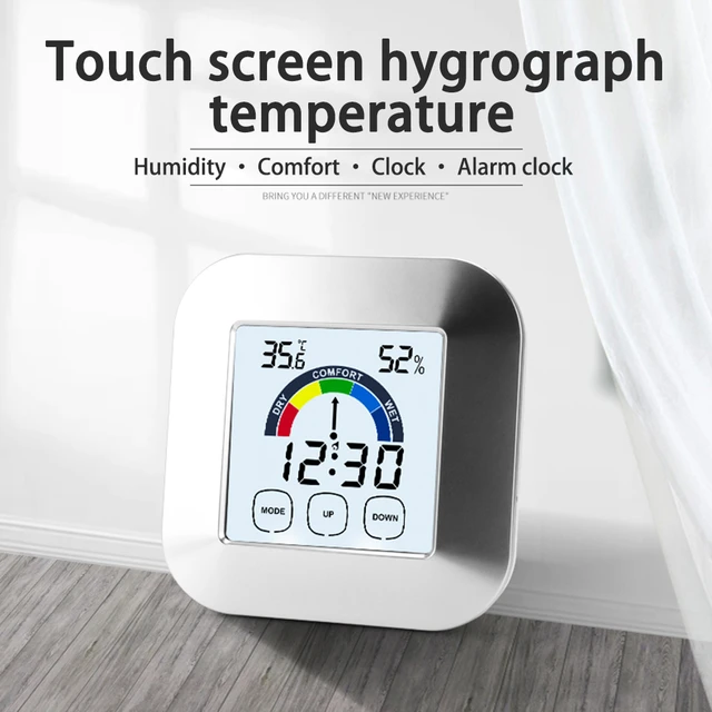 LCD Digital Thermometer Hygrometer Electronic Temperature Humidity Meter  Indoor Humidity Monitor 12/24H Alarm Clock Function