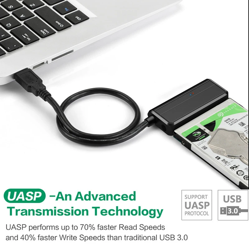 USB 3.0 to SATA Adapter SATA Cable for 3.5/2.5 Inch SSD HDD III Hard Drive Disk Support UASP with External 12V/2A Power