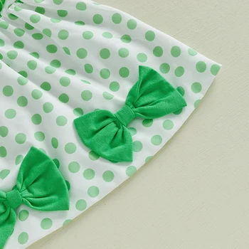 Girls St Patrick s Day Dress Casual Shamrock Print Cute Bow Sleeveless A-Line Dress for Spring Celebration Adorable Outfit 1