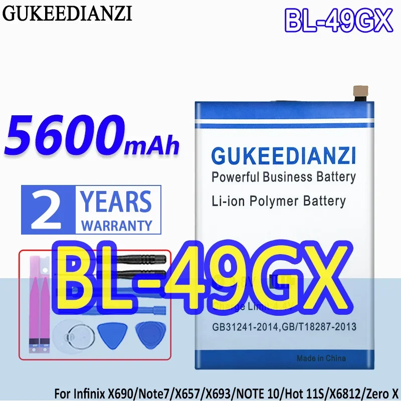 

High Capacity GUKEEDIANZI Battery BL-49GX BL49GX 5600mAh For Infinix X690/Note 10 7 Note7/X657/X693/NOTE10/Hot 11S/X6812/Zero X