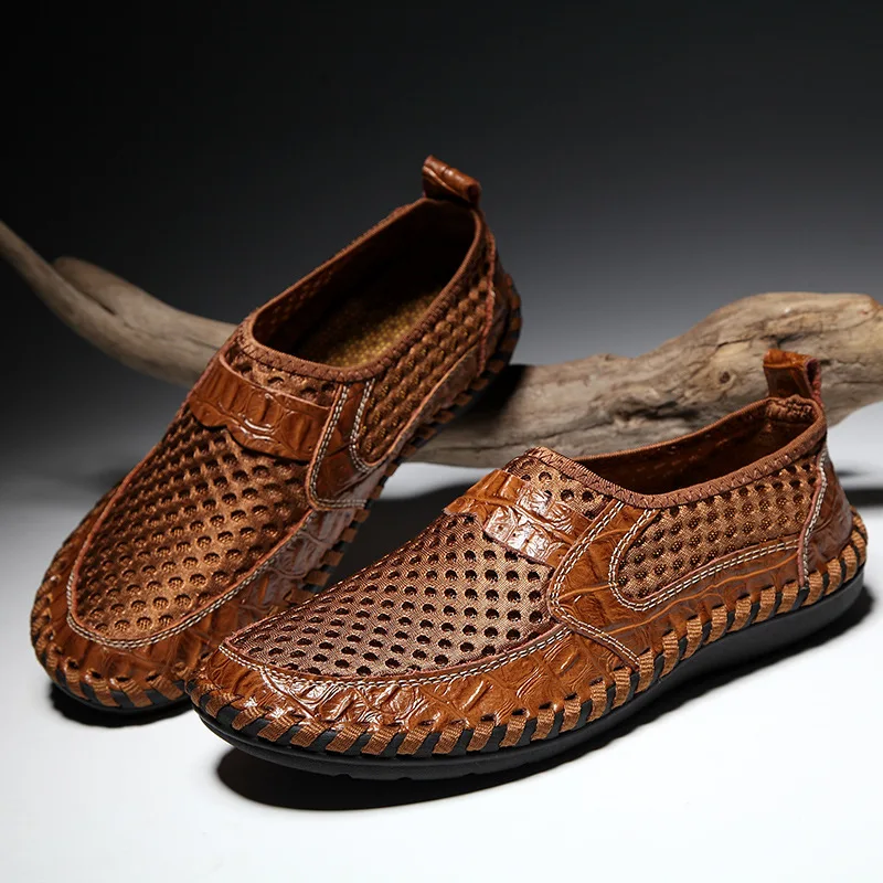 Značka nový móda muži mokasíny muži prodyšné pletivo ležérní boty vysoký kvalita originální kůže muži jízda boty pánský obuv