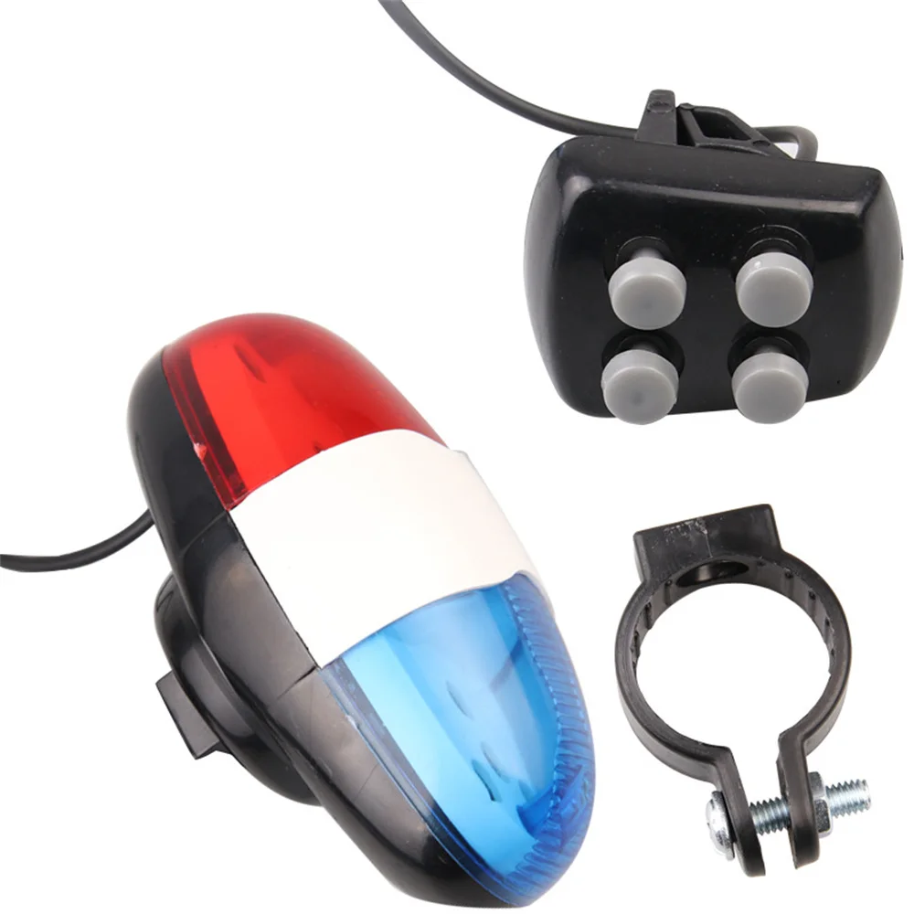 Timbre electrónico para coche de policía, sirena de bocina, luz trasera de bicicleta, lámpara de bicicleta, accesorios de ciclismo, 6 LED, 4 tonos