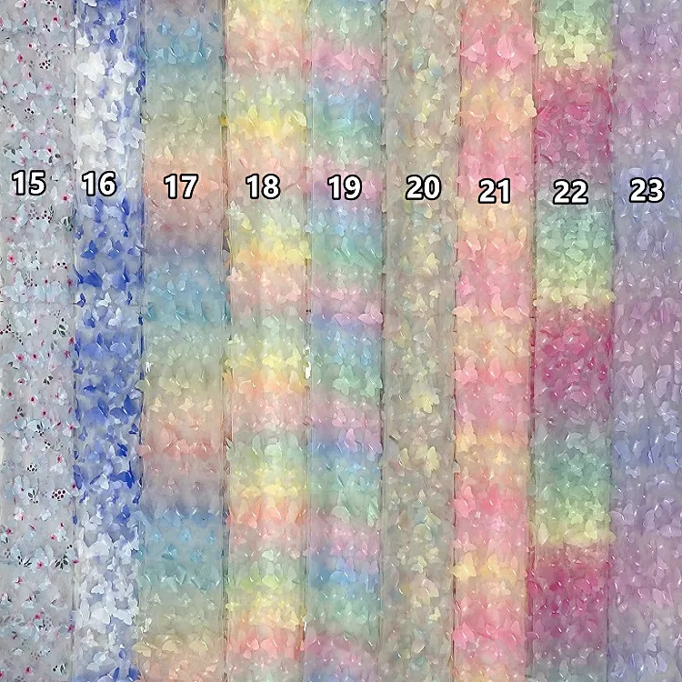 Vibrant Rainbow Butterfly 3D Applique Lace Fabric – Multicolor with Gradient Floral Design for Children's Clothing and DIY Projects