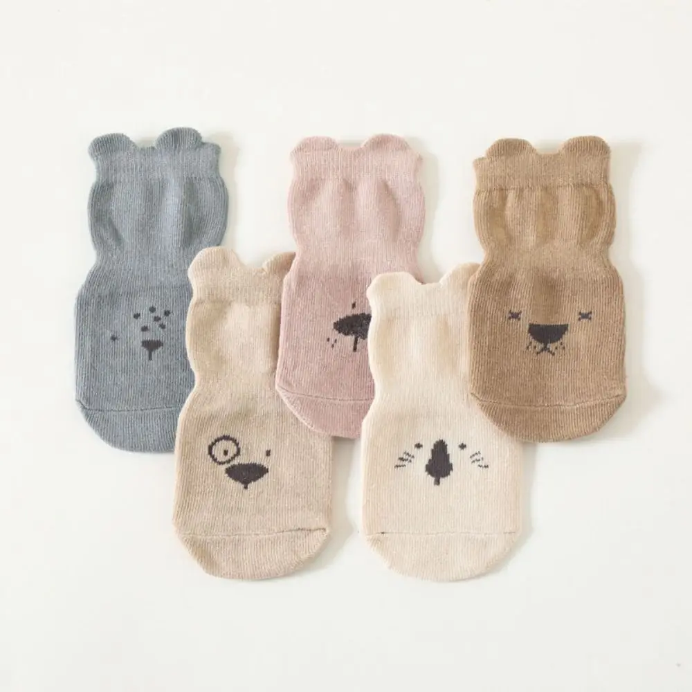 5Pairs Kawaii Bear Ears Baby Cotton Socks Non-slip Breathable kids Cartoon Socks Cute Autumn Spring Toddle Step Socks Children