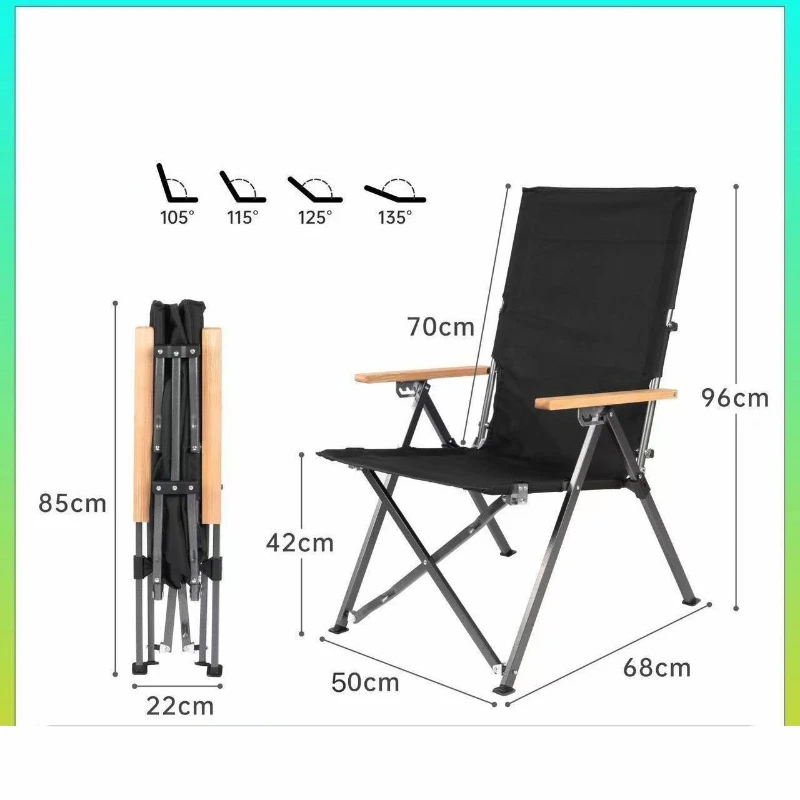 Outdoor Folding Chair Reclining Camping Chair Portable High Back Picnic Chair Fishing Foldable Beach Travel Leisure Design
