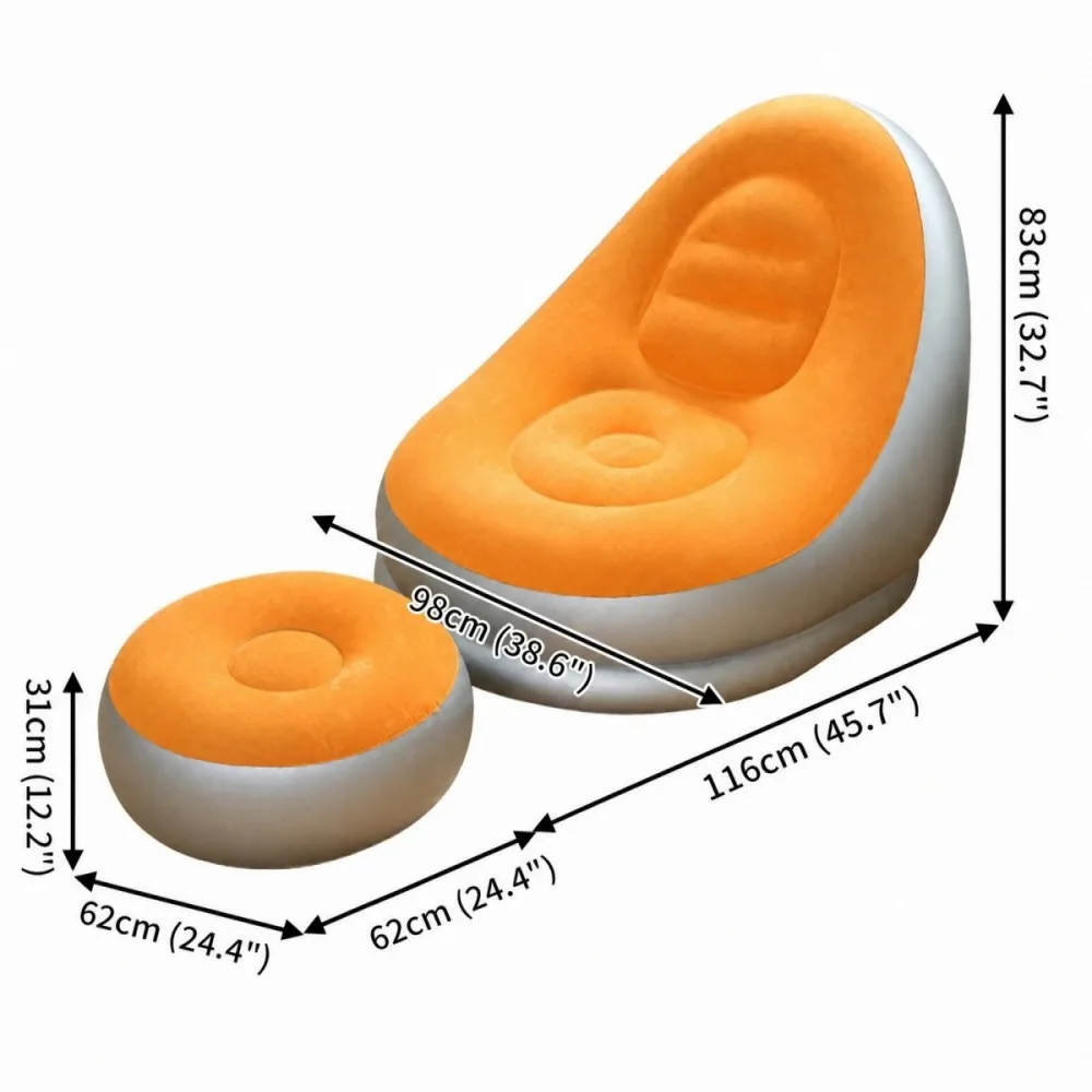 Canapé gonflable + repose-pieds, fauteuil inclinable pliable floqué épaissi, chaise longue portable pour intérieur/extérieur et camping à domicile