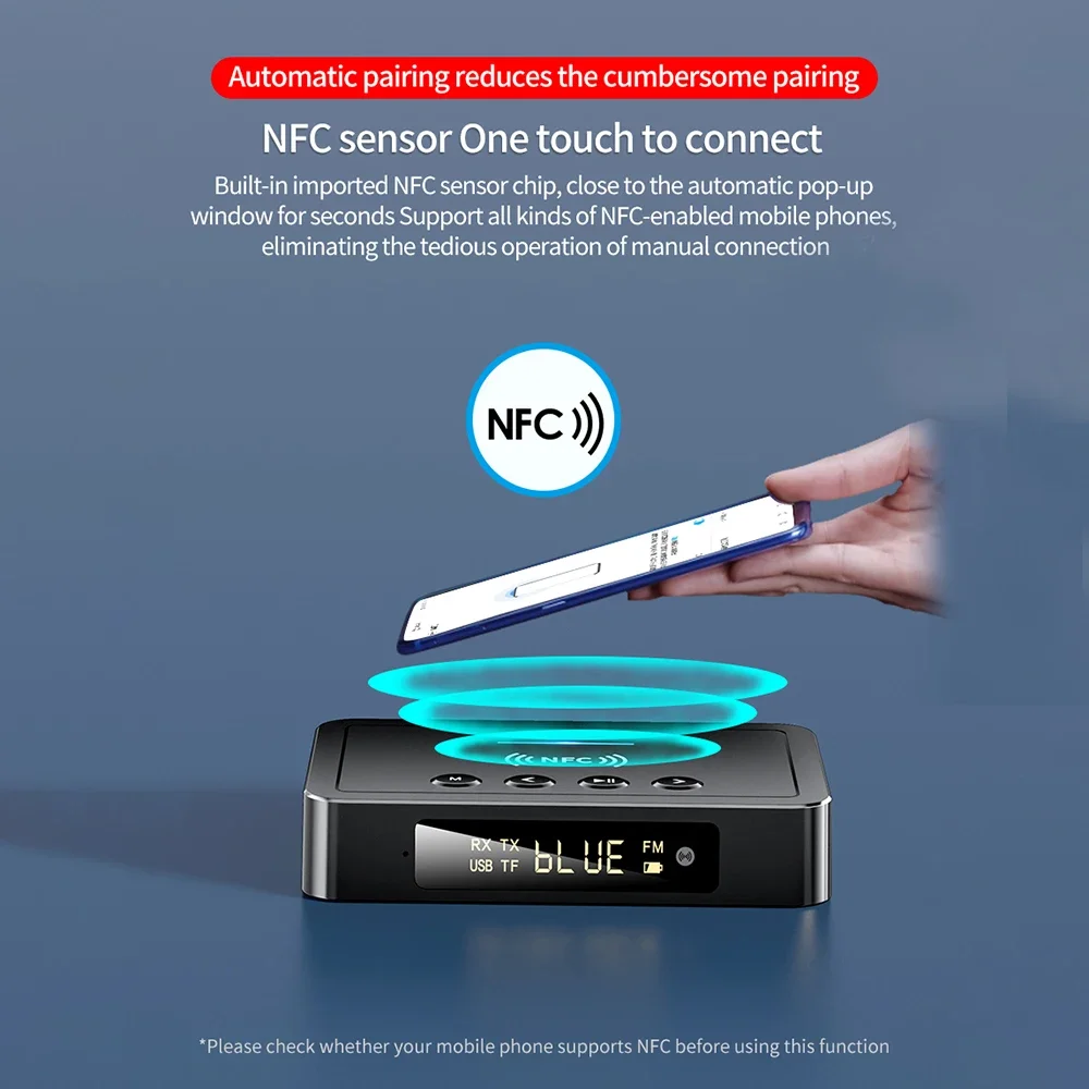 NFC 블루투스 호환 5.0 수신기 송신기 무선 어댑터 AUX 3.5MM 광 동축..