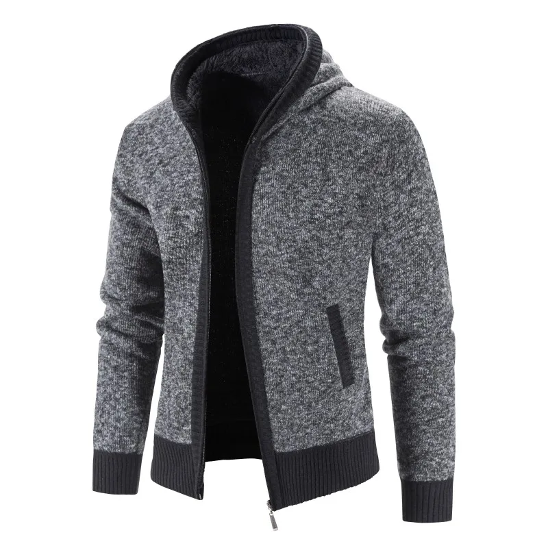 

Men Fleece Cardigan Sweater Winter Warm Slim Fit Thick Hooded Knitted Sweatercoat Fashion Causal Jackets Male Ropa Hombre 3XL