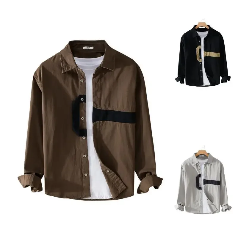 

Spring Autumn New Men's Patchwork Cotton 100% Contrasting Colors Shirts Male Long Sleeve Loose Business Casual Men Tops M-3XL