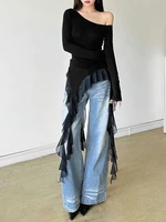 Ruffles Tassel Off shoulder Long sleeve T shirt Women Sweet Gentle Streetwear Party Basic Top Tees Shirt Sexy 2025 New - Image 4