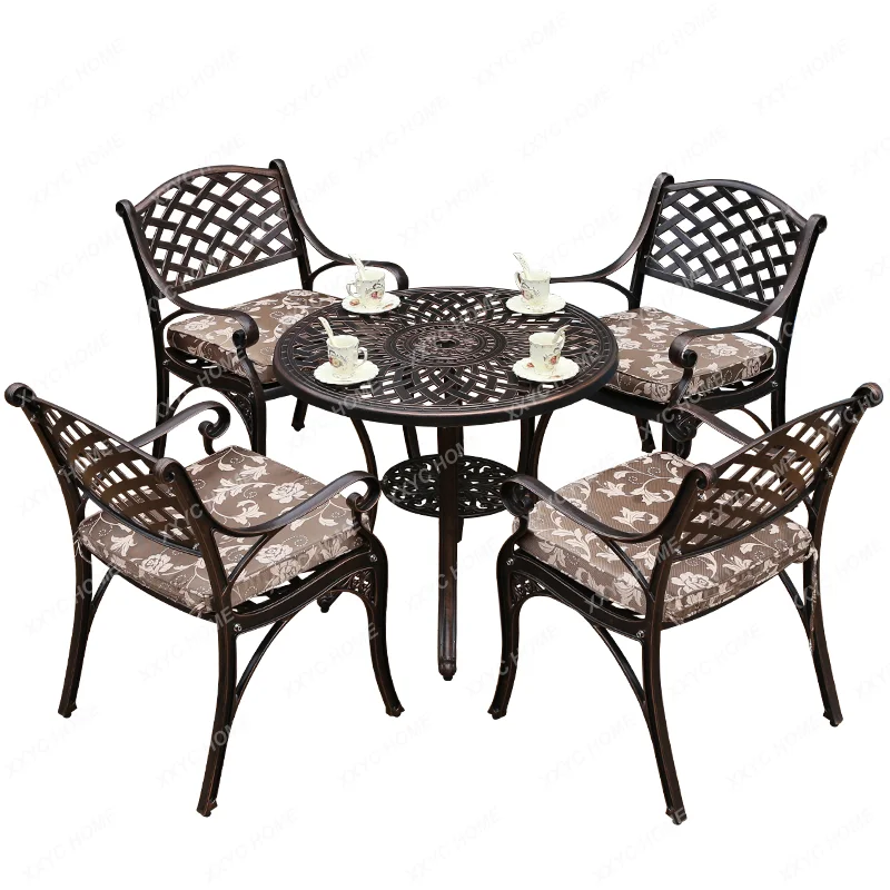 

Outdoor Cast Aluminum Table and Chair Combination Courtyard Leisure Garden Yard Sun Protection Table and Chair