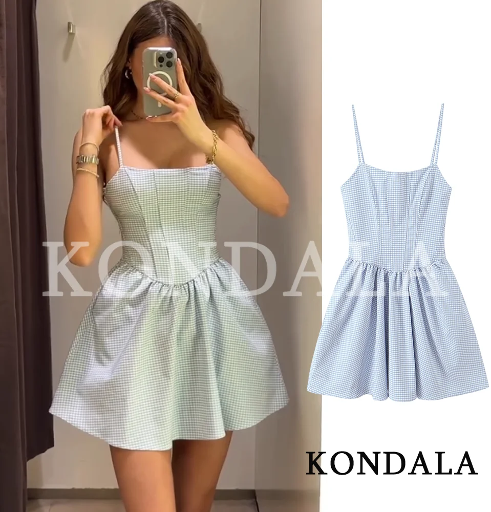 KONDALA Damen Trendige Karierte Korsettkleider Sommer Süße Party Slim Trägerkleid Neu 2026 Modische Niedliche Elegante Kurze Kleider
