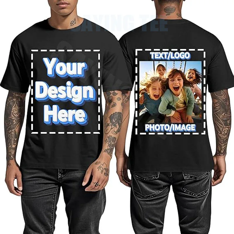 Custom T Shirts for Men Personalized Shirt with Front & Back Print Design Your Own Tee Customized Photo Text Logo Novelty Gifts