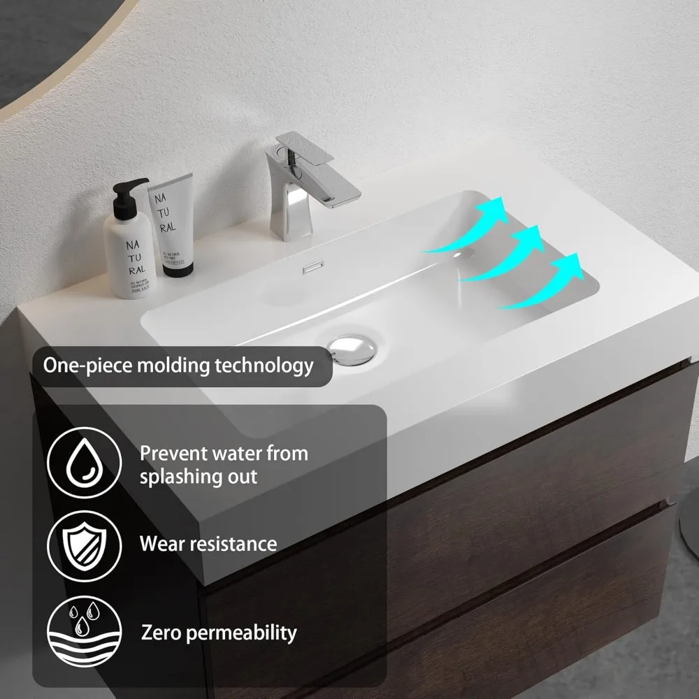 30 Inch Bathroom Vanity with Sink with Overflow, Large Storage Wall Mounted Floating, Basin Minimalist Bathroom Sink Cabinet 4