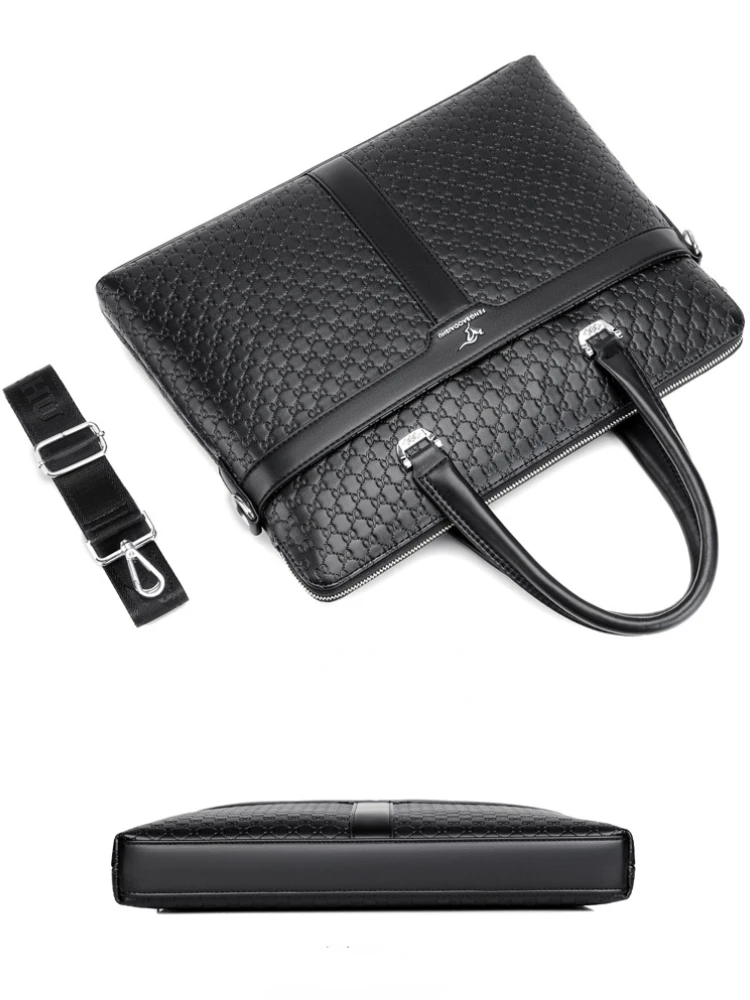 Fashionable embossed briefcase Waterproof men's handbag 14-inch pu leather laptop bag for men work  office bags for men